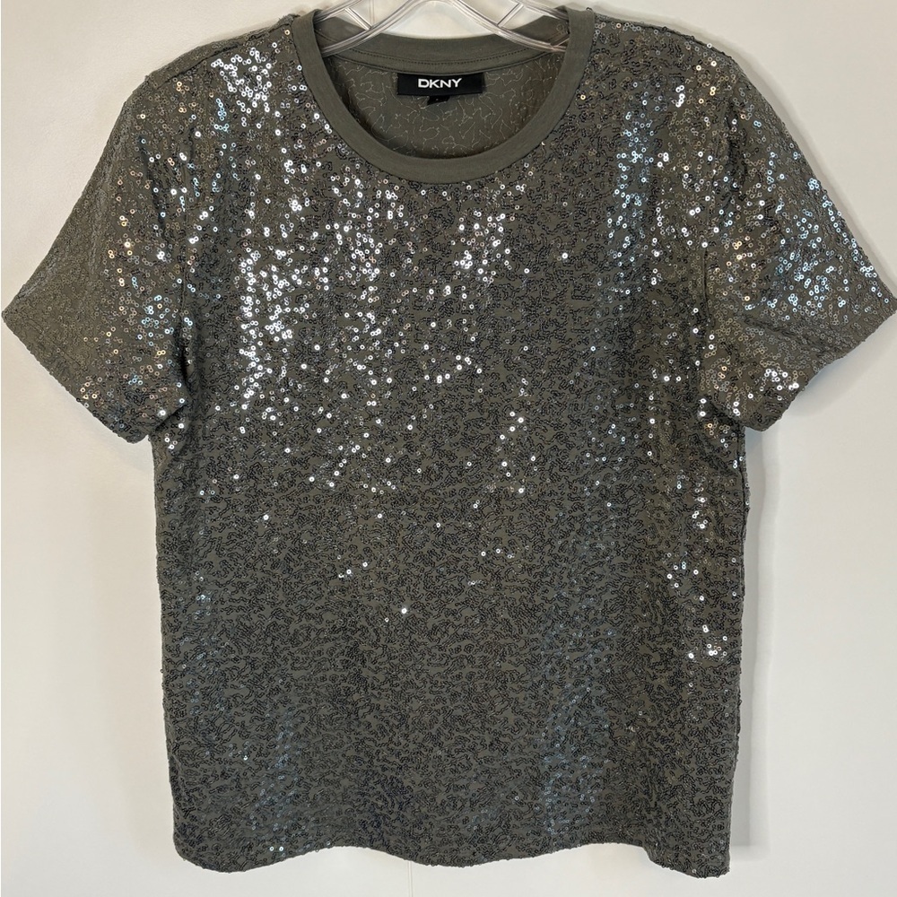 DKNY Gray Sequin Short Sleeve T-Shirt